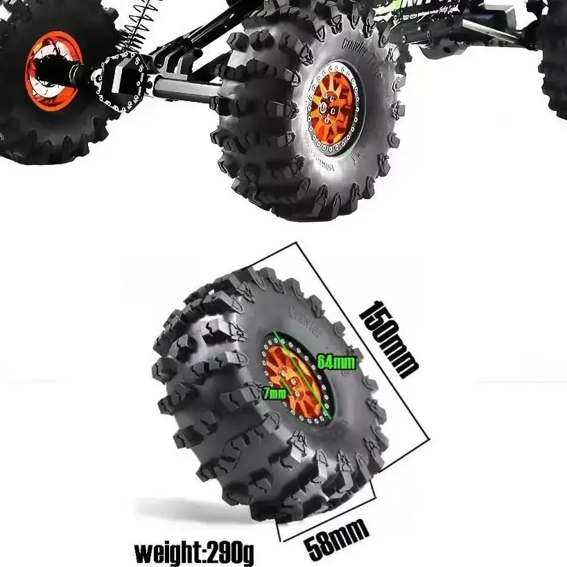 

Metal wheels + Warrior tires R68 suitable for Axial 1/10 RBX10 off-road tube frame four-wheel drive Rc Crawler car