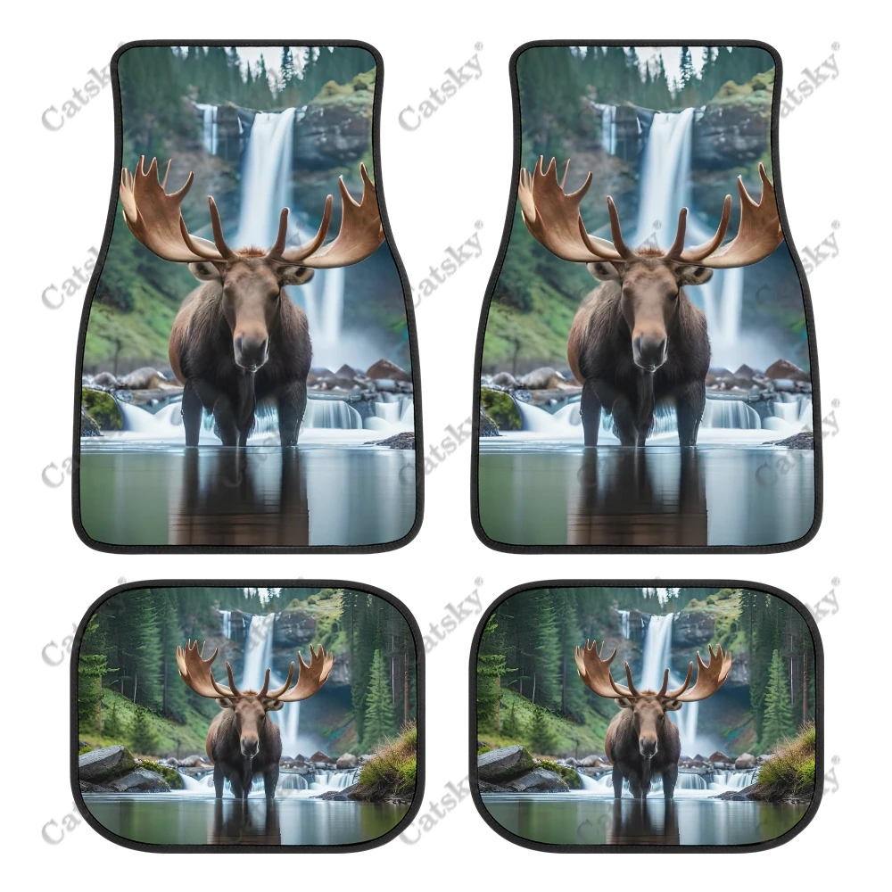 Moose With Big Antlers Car Auto Floor Mats Carpet, Customized Car Floor Mats All Weather Automotive Floor Pad Stylish