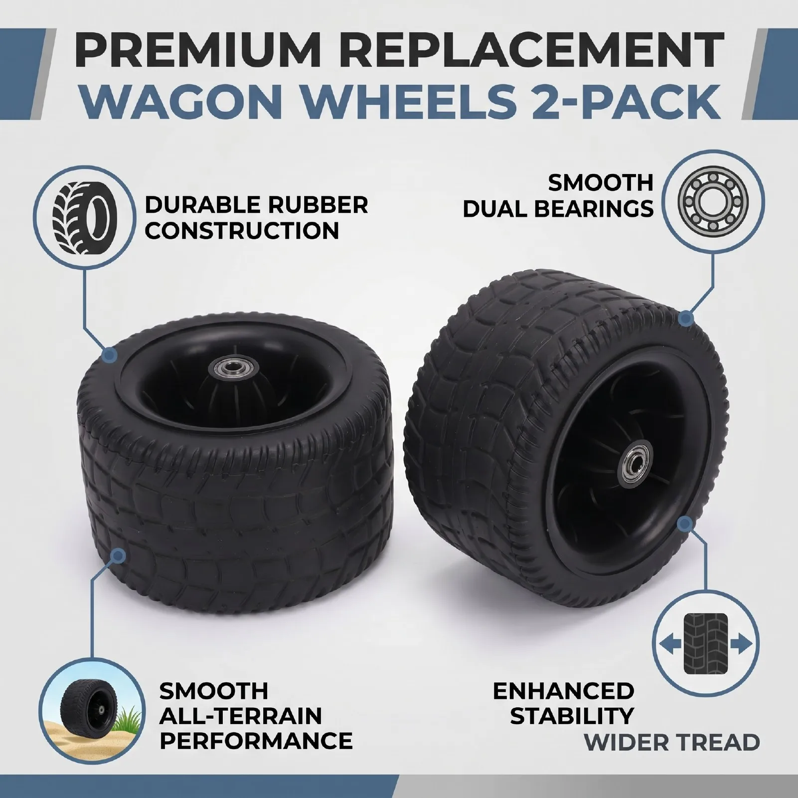 2PCS Wagon Replacement Wheel 7Inch Beach Cart Wheels with Bearings for Stroller Wheelbarrow Lawn Mower