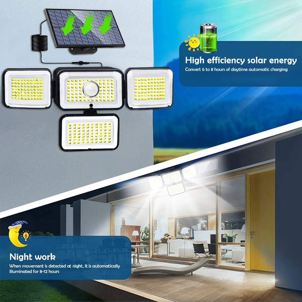 Solar Outdoor Lights 288/283 LED Security Lights with Remote Control Waterproof Motion Sensor Solar Flood Lights Patio Wall Lamp