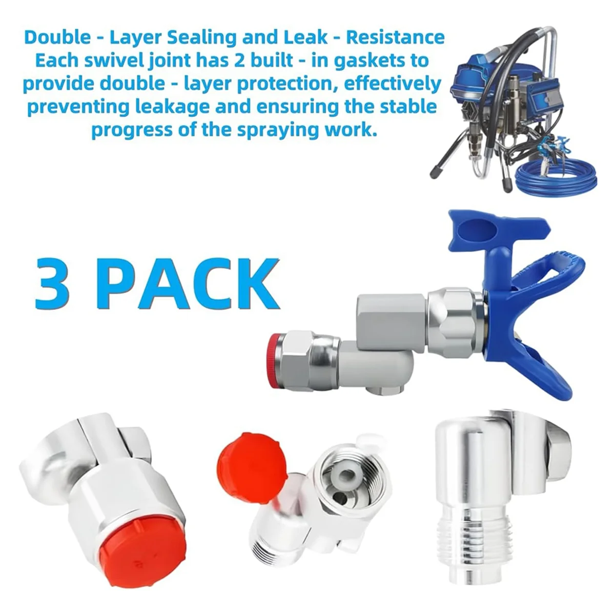 ABNJ 3-Pack Airless Paint Swivel Joints Compatible with 235486, 7/8 Inch Thread, 180° Rotation-High-Pressure
