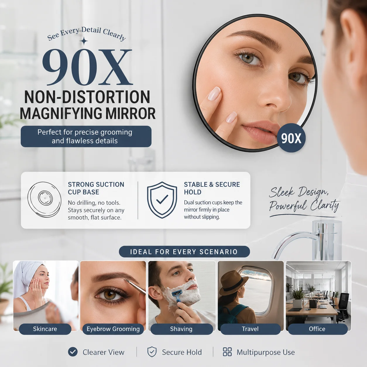 90X Magnifying Makeup Mirror, 3.5inch Small Round Mirrors/Variety of Colors and Styles. Comes Standard with Dual Suction Cups and Tweezers, Which Can Be Firmly Attached to Conventional Mirrors. High-Magnification Lenses Provide a Clear View, Effectively Remove Blackheads and Acne, and Complete Deep Pore Cleaning, Suitable for Various Fine Skincare and Makeup Applications. The Product Is Lightweight and Easy to Carry, Suitable for Daily Use and Travel, and Is an Ideal Halloween Gift.