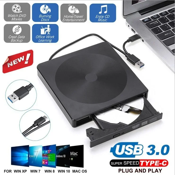 

The Latest Upgrade USB External CD Portable DVD/CD/BD Drive 3D Player Burner Drive Is Suitable for Almost All Computers