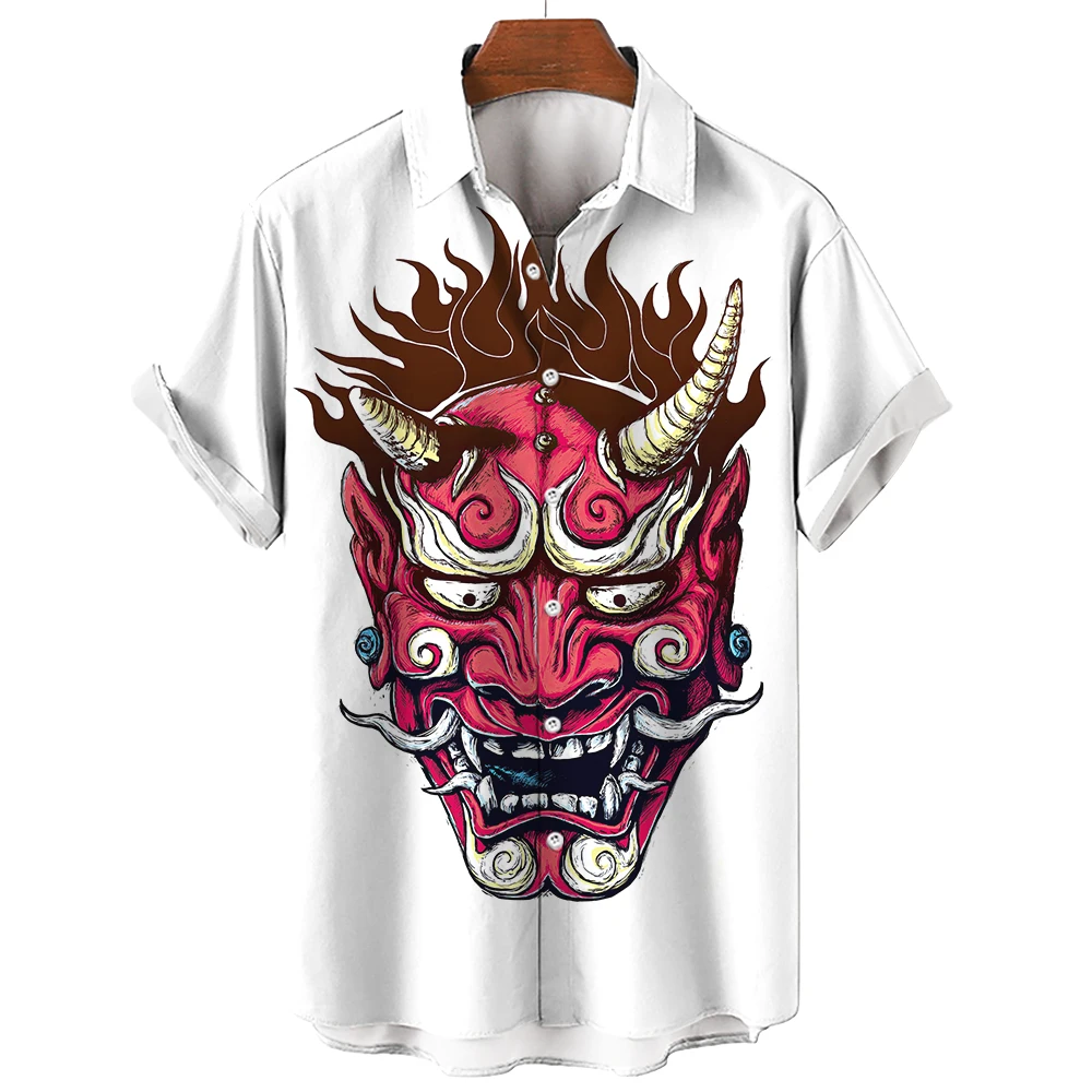 Hawaiian Men\'s Oversized 3D Printing Devil High Quality Shirts Summer Streetwear Gothic Short Sleeve Vintage Fashion Button