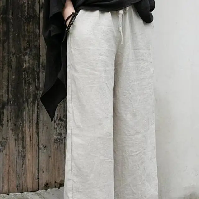 

Fashion Autumn Elastic Waist Solid Wide Leg Trousers Vintage Harem Pantalon Oversized Women Denim Style Pants
