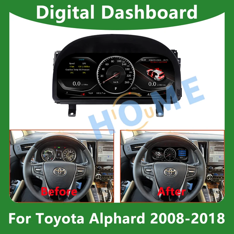 Digital Dashboard Panel Virtual Instrument Cluster CockPit LCD Speedometer For TOYOTA ALPHARD 2008 - 2018