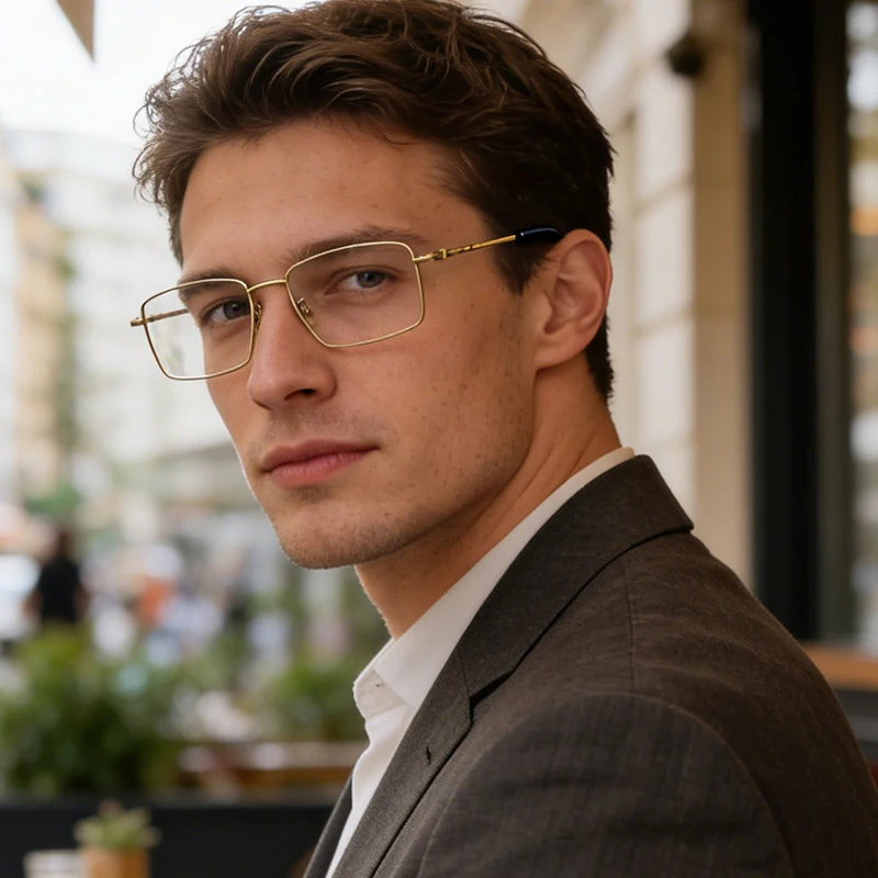 2026 Brand Designer Pure Titanium Square Full Frame Eyeglass Classic Man Business Ultralight Texture Temple Spectacle