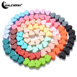 Cuentas de silicona en forma de corazón para bebé, 14mm, 10 piezas, cuentas masticables para dentición, chupete, mordedor, collar DIY, accesorios sin BPA