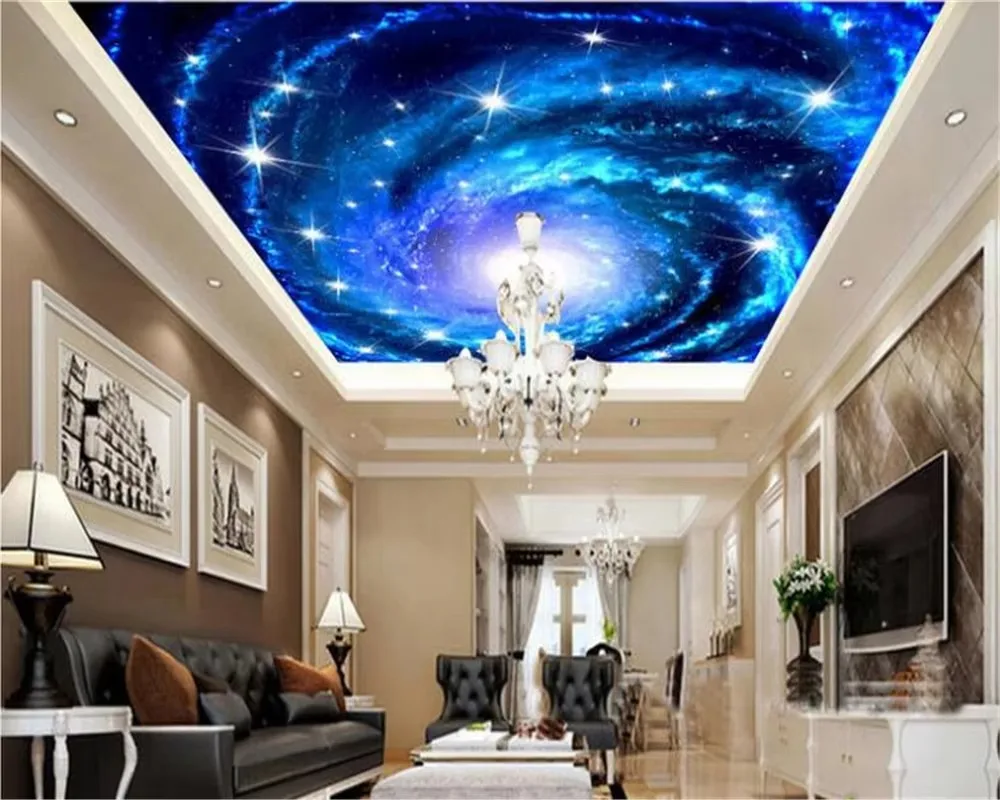 

Custom Wallpaper Dream Starry Sky planet Ceiling Mural 3D Living Room Bedroom Ceiling Wallpaper papel de parede