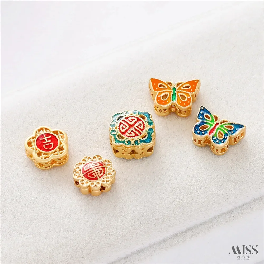 

Матовый золотой цвет, эмаль, сожженная синяя бабочка, бусина с сквозным отверстием, переводная бусина, браслет ручной работы, ожерелье, ювелирные аксессуары