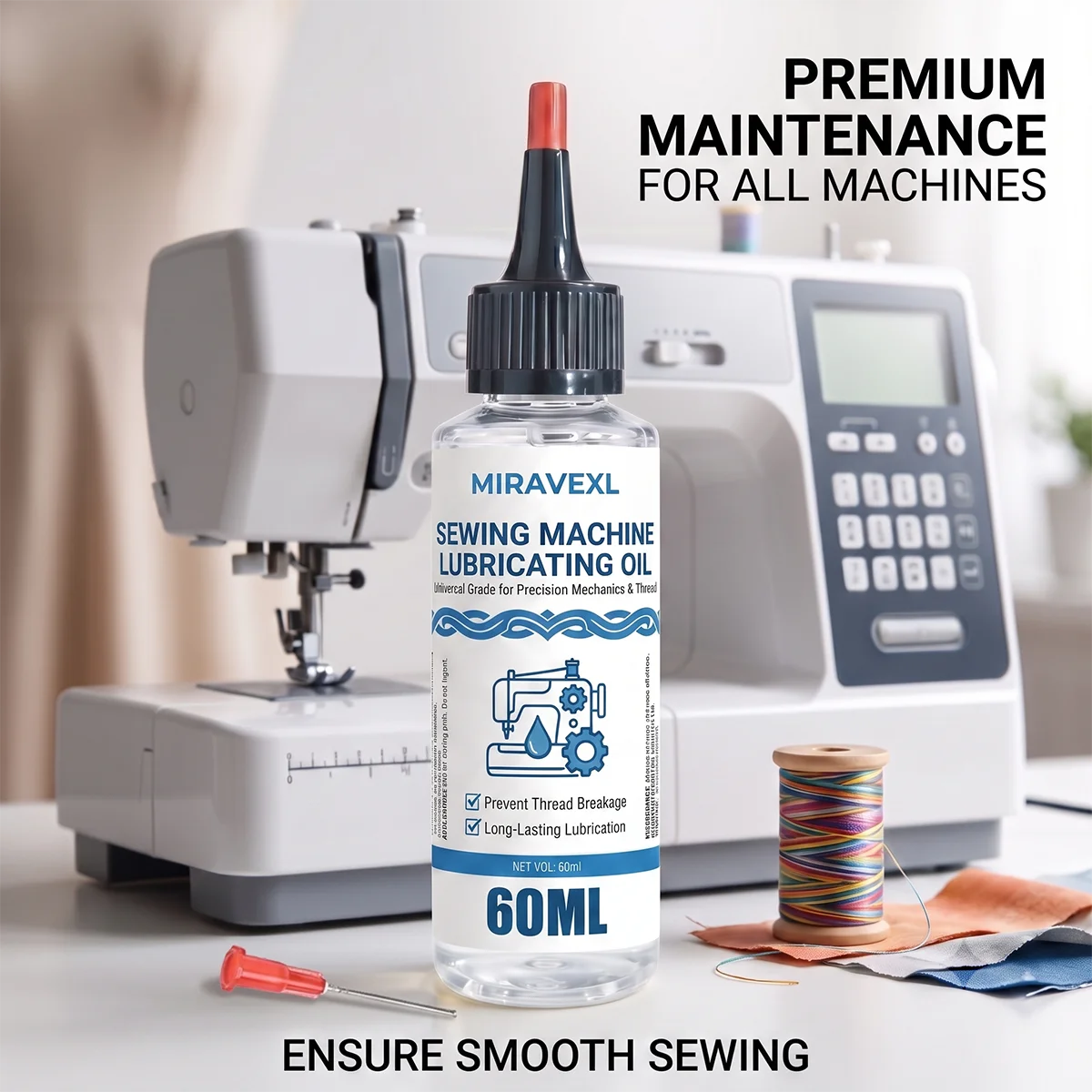 Premium Sewing Machine Oil, Anti-Rust Mechanical Lubricant for Smooth Operation, Prevents Needle Breakage 60ml
