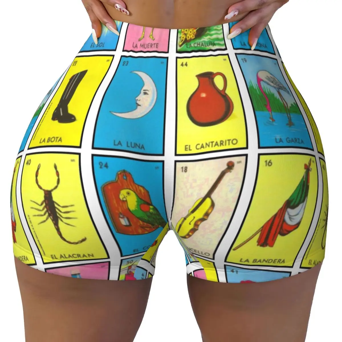 Custom Loteria Card Mexican Bingo Lottery Workout Shorts Women's Gym Running Biker Yoga Shorts