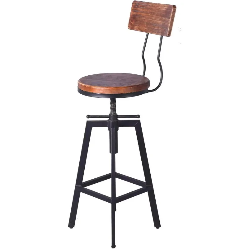 Industrial Bar Table & Stool Set 5-Piece Pipe Dining Pub Counter Height Adjustable Backrest Black, Customized - view 6