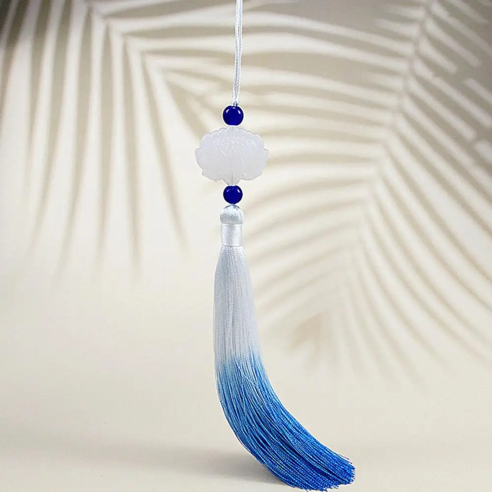 Easy Hanging  Exquisite White Jade Hanging Fringe Double-sided Lotus Tassel Pendant Anti-Lost   for Car