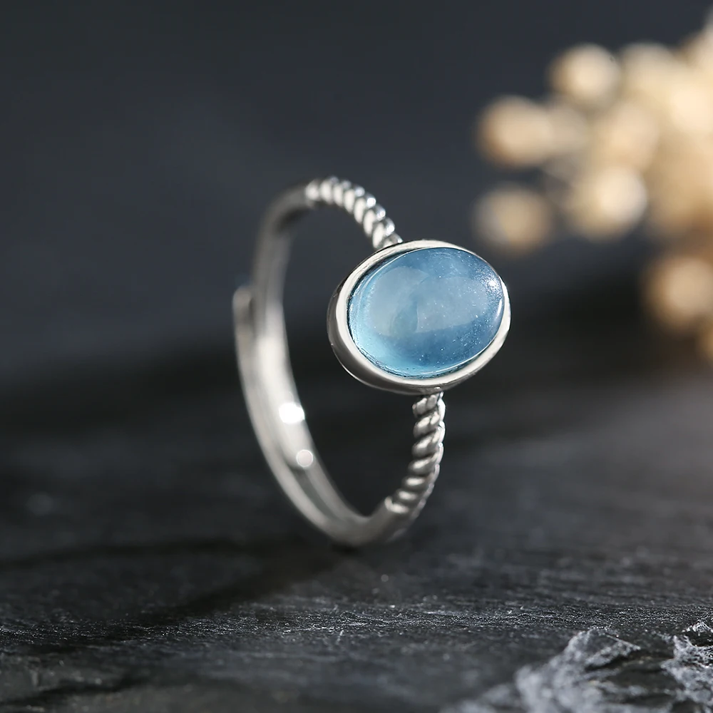 

Simple S925 sterling silver ring paired with natural aquamarine women's ring, sweet and romantic wedding jewelry gift