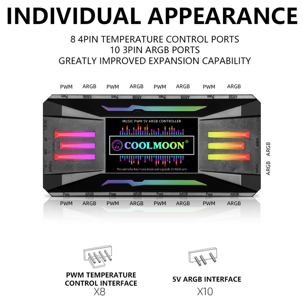 COOLMOON ARGB Controller 4Pin PWM 5V 3Pin ARGB Cooling Fan For Computer PC Case Chassis Radiator ARGB Smart Remote Controls Hubs