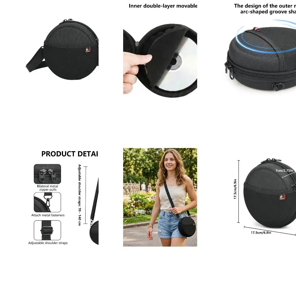  Portable Disc Player Protective Box With Removable Sponge Inserts Metal Zippers