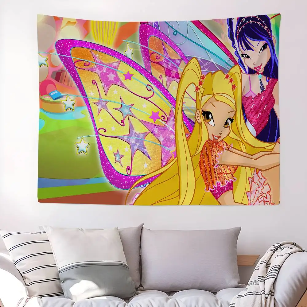 Girl-W-Winx Catoon Clubs Cartoon Tapestry Art Science Fiction Room Home Decor Wall Hanging Home Decor