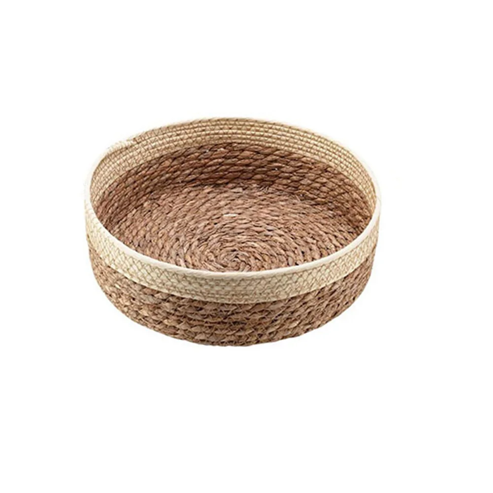 Decorative Storage Natural Straw Basket Storage Basket Diameter 26cm, Height 8cm Handcrafted Design Space-Saving Shape