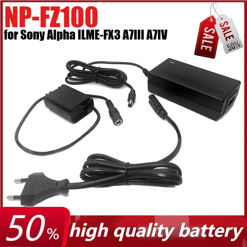 

NP-FZ100 NP FZ100 Dummy Battery for Sony Alpha ILME-FX3 A7III A7IV A7SIII A7C FX3 A6600 Continuous Power Supply AC Adapter Kit