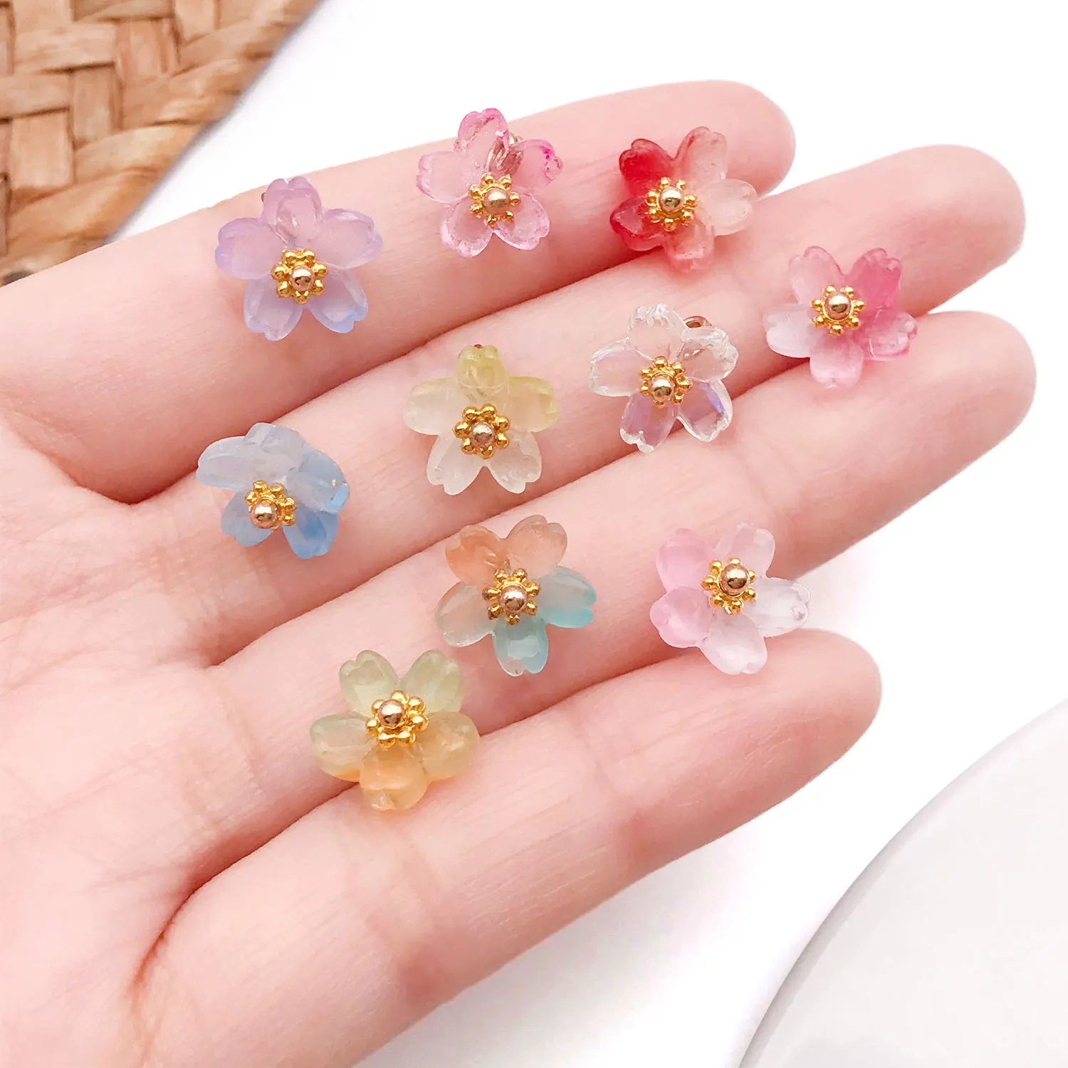10/20pcs Vibrant Glass Cherry Blossom Pendants for DIY Ethnic Attire and Modern Jewelry, Handmade Necklace, Keychain and Decorat
