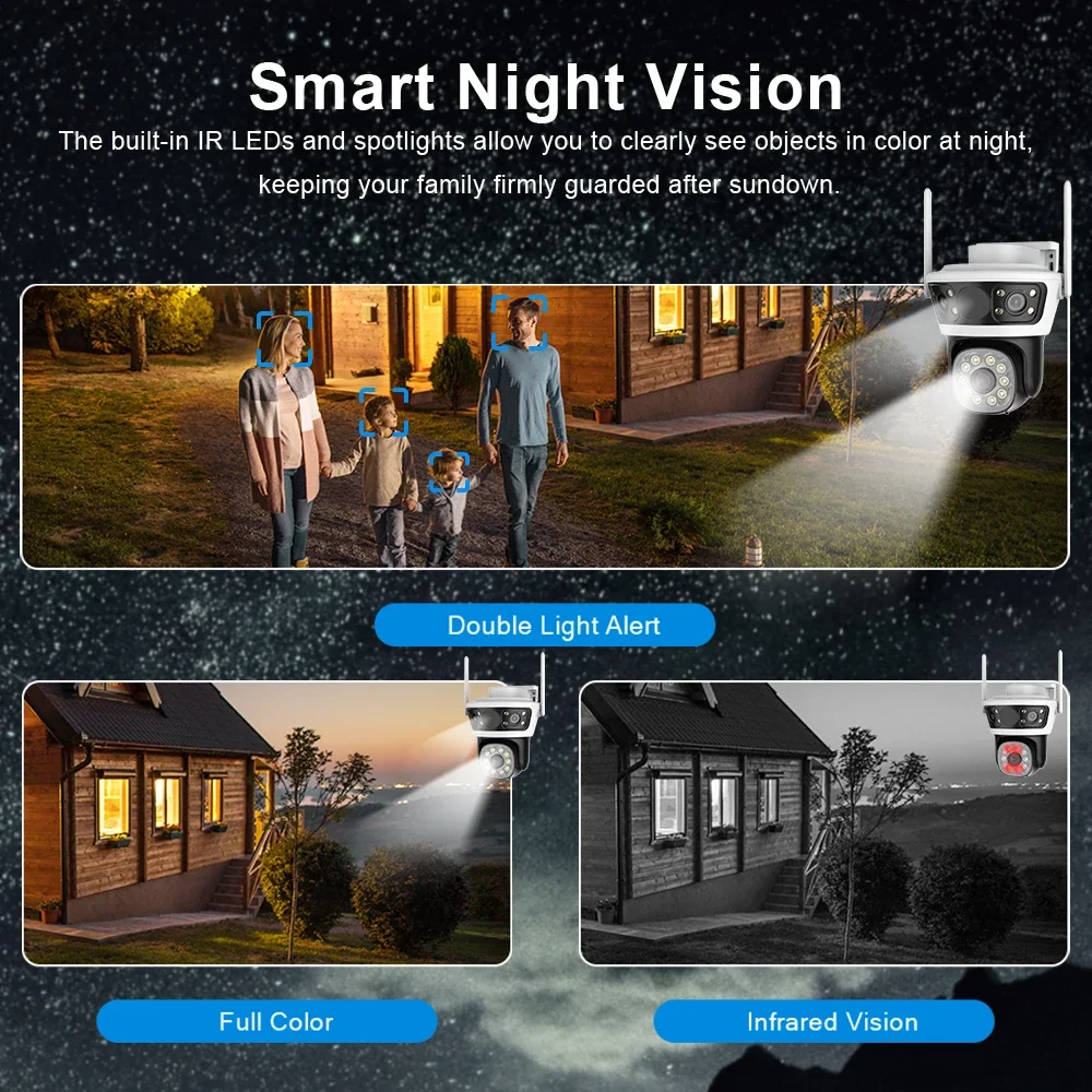 WiFi Surveillance Camera 6K 12MP Outdoor PTZ Three Lens Three Screen CCTV Auto Tracking Camera Security Cameras