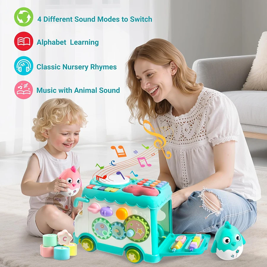 Montessori Lernspielzeug Baby Musical Bus Spielzeug Pädagogisches Musikalisches Lernen Kleinkind für Baby Kleinkind Aktivität Bus Spielzeug