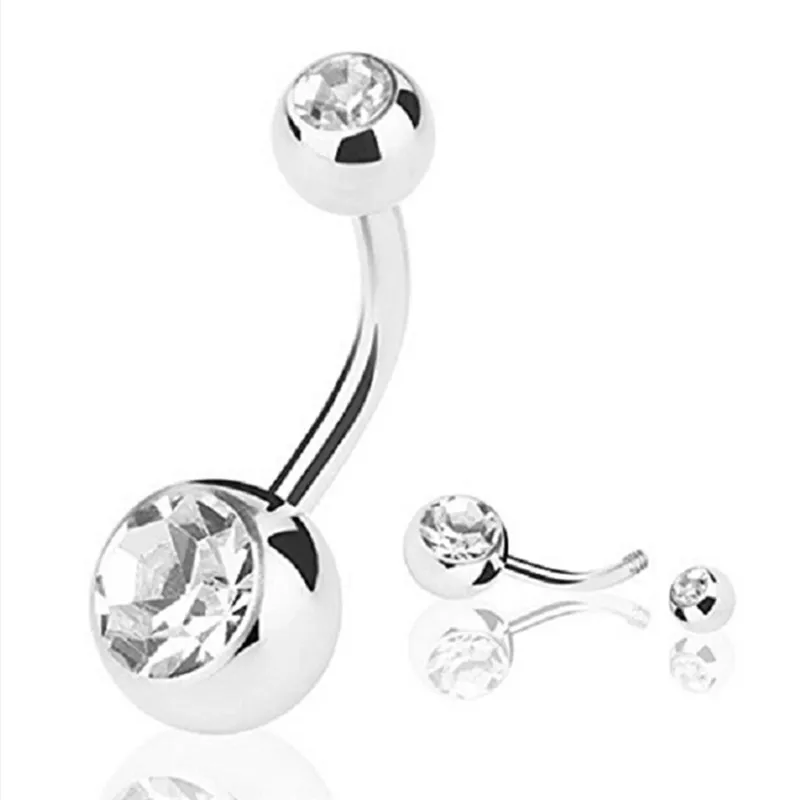 7-Piece Stainless Steel Zircon Silver Navel Ring Set With Human Piercing Accessories