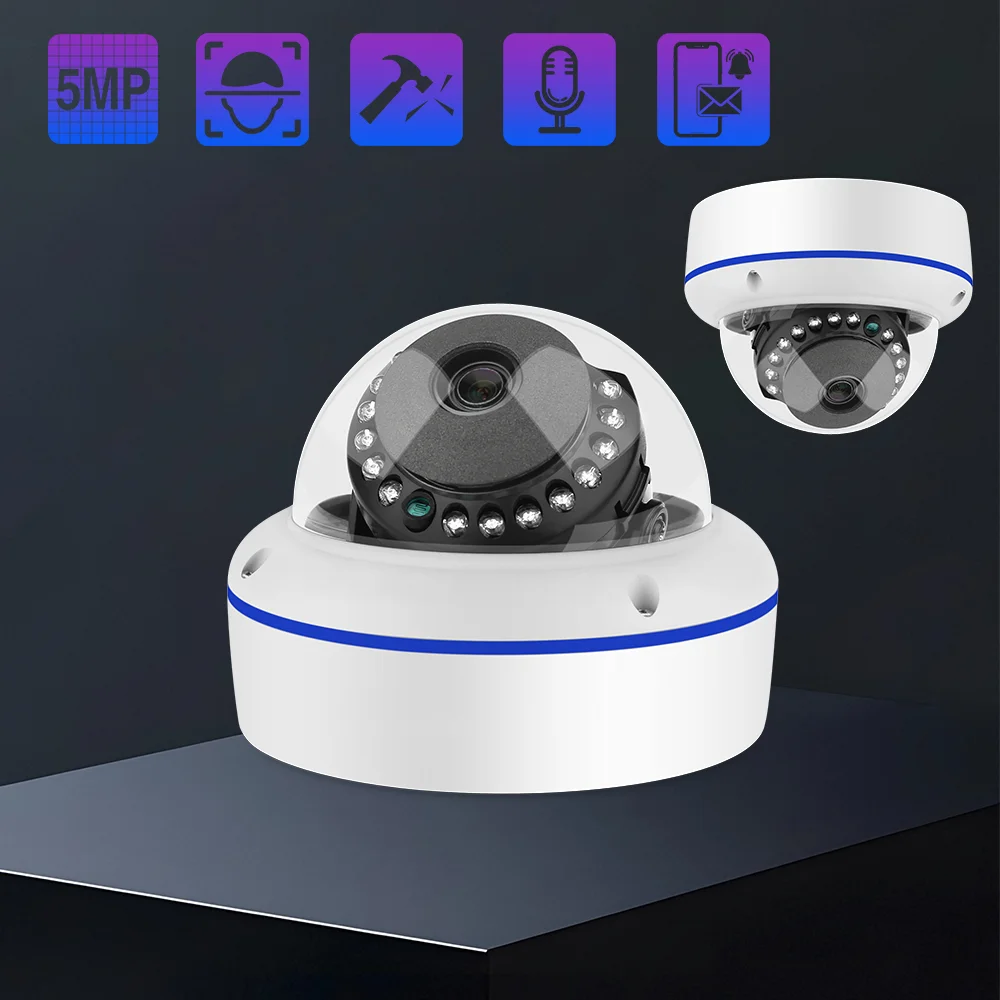 T 5MP, PoE IP, dôme, intérieur, antidéflagrant, Audio, sécurité, enregistrement, P2P, vidéo, focal 2.8mm, CCTV, H.265, Surveillance