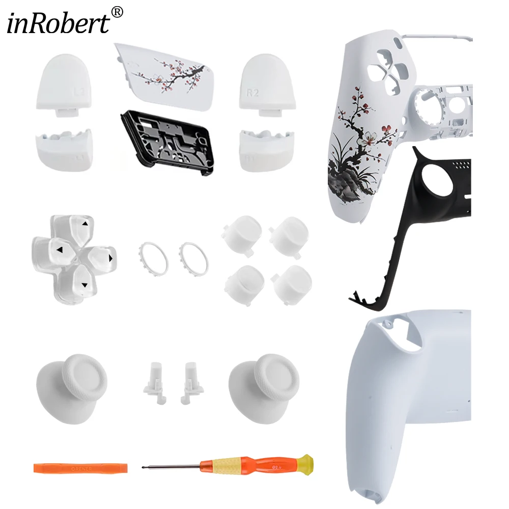 Maßgefertigtes Blumen-Ersatzgehäuse-Set für PS5-Controller BDM-010/020/030/040/050 Komplettes Gehäuse mit Tasten, Joysticks und DIY-Mod-Teilen