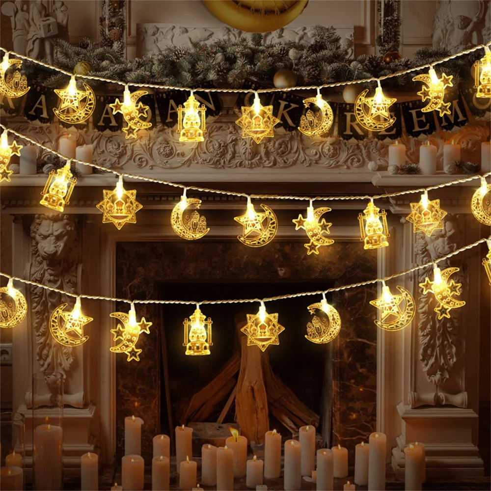 EID Mubarak 10 LED String Lights Ramadan Decoration For Home Islamic Muslim Party Decor 2025 Ramadan Kareem Eid Al Adha Gifts