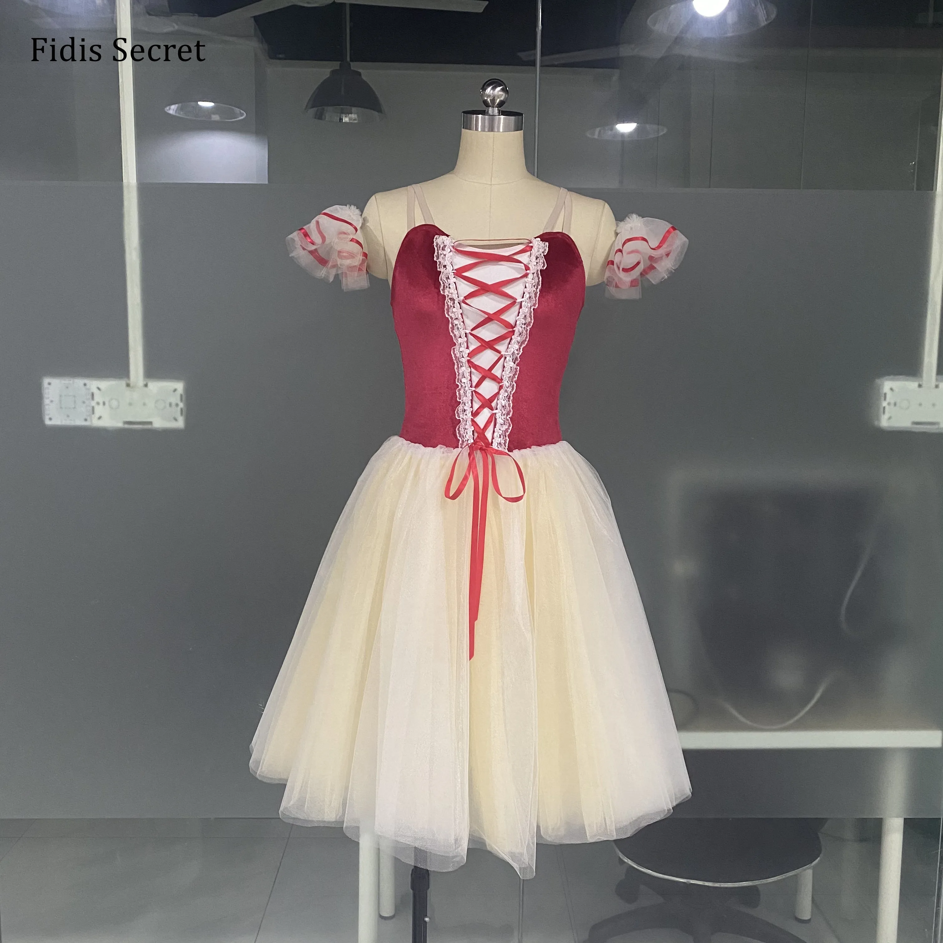 

Red Velvet Bodice Peasant Classical Romantic Ballet Tutu,Girls Stage Performance/Concert Competition Professional Dance Costumes