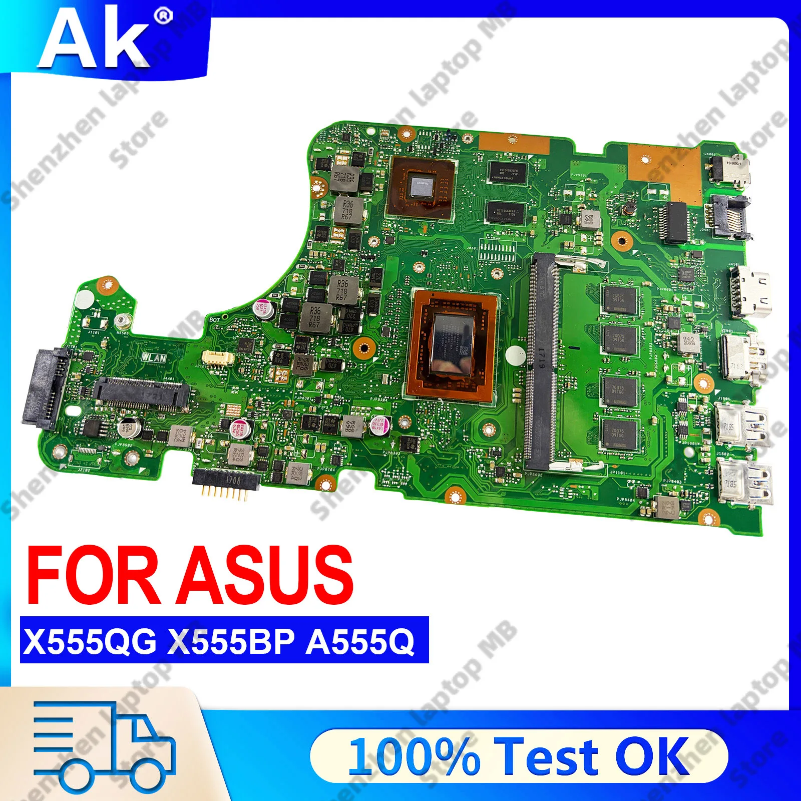 Placa base para ordenador portátil X555QG para ASUS VivoBook X555QG X555Q K555Q A555Q, placa base para portátil con CPU A4 A6 A8 A10 A12, 100% probada, OK
