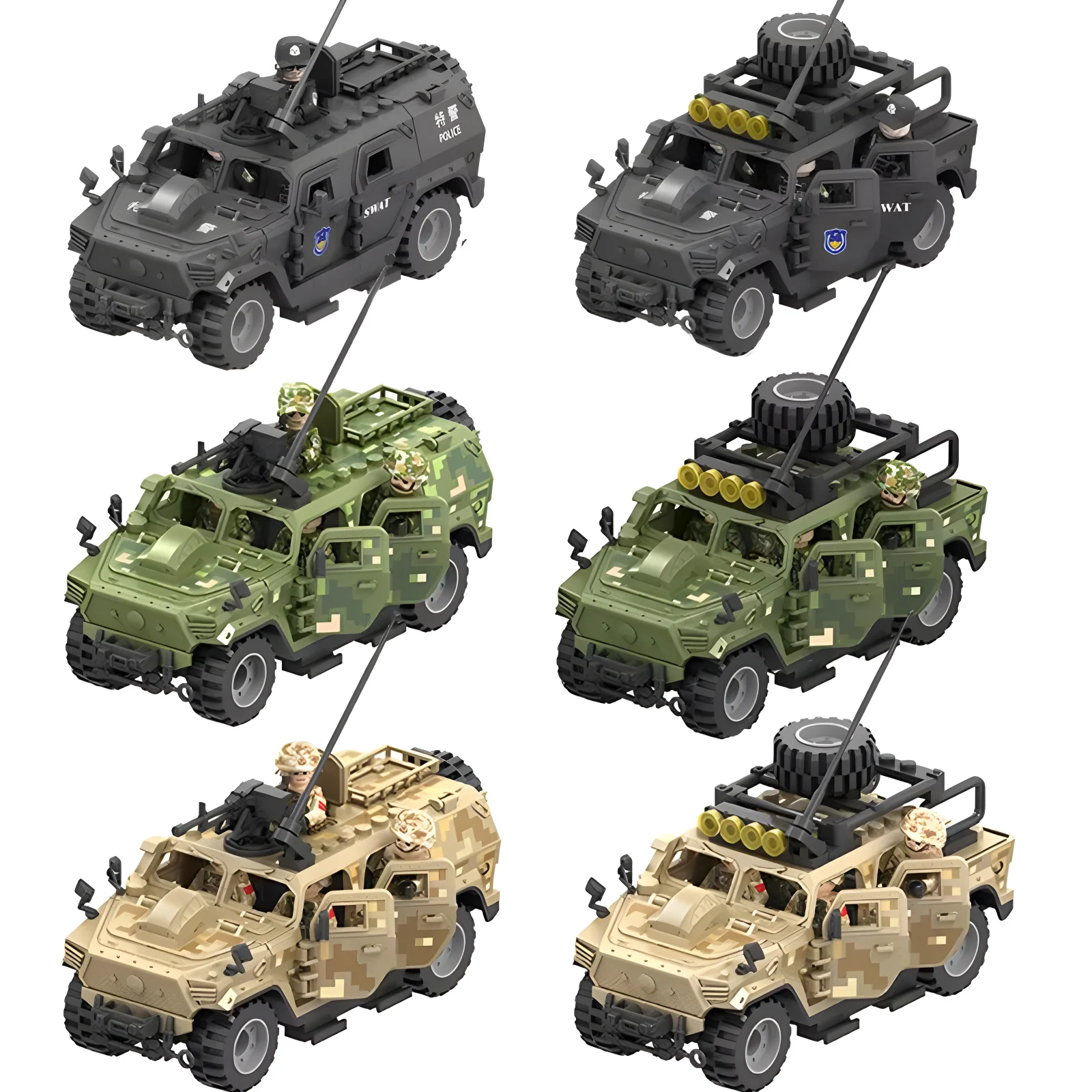 

Army Military Armored Vehicle Car Police SWAT Special Forces Commandos Model Weapons Guns Gangster Soldier Building Block Toy