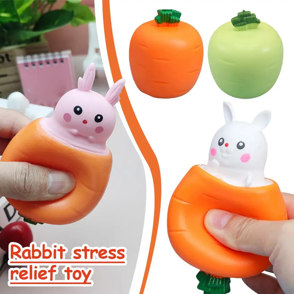  Carrot Rabbit Cup Small Animal Stress Relief Toy Fun Decompression Pocket Fidget Prank Gift For Kids Adults U8W5