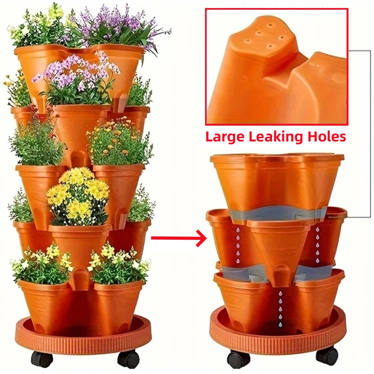 Multi-Color Stackable Flower Pot Movable 3-Petal 4-Petal Strawberry Herbs Vertical Pot Three-Dimensional Planting Container 2Pcs