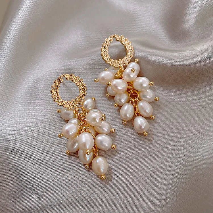 Heißer Verkauf Elegante Ähre Design Natürliche Süßwasser Perle 14K Gold Gefüllt Weibliche Quasten Stud Ohrringe Schmuck Für Frauen – Detail 6