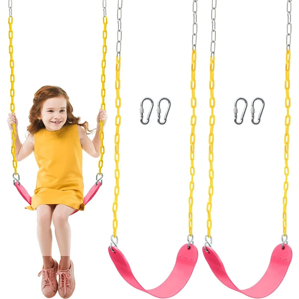 

TURFEE 2 Packs Heavy Duty Swing Seat, Swing Set Accessories Replacement with 4 Snap Hooks for Kids Outdoor Play Playground