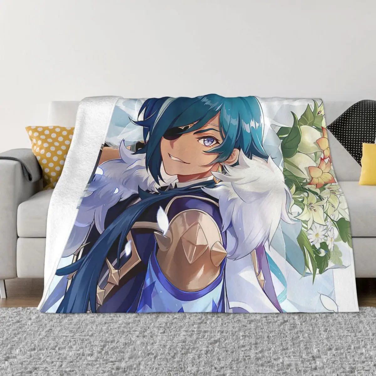 Kaeya Genshin Impact Wool Blanket Anime Novelty Throw Blankets for Sofa Bedding Lounge 150*125cm Bedspreads