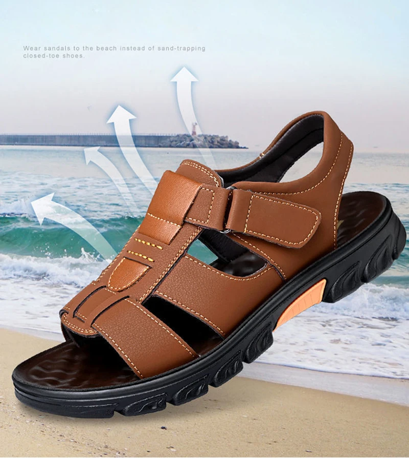 Summer New Men's Sandals Men's Microfiber Skin Beach Shoes Casual Men's Shoes Fashion Slippers Stripe Sandals Rubber Mens Shoes