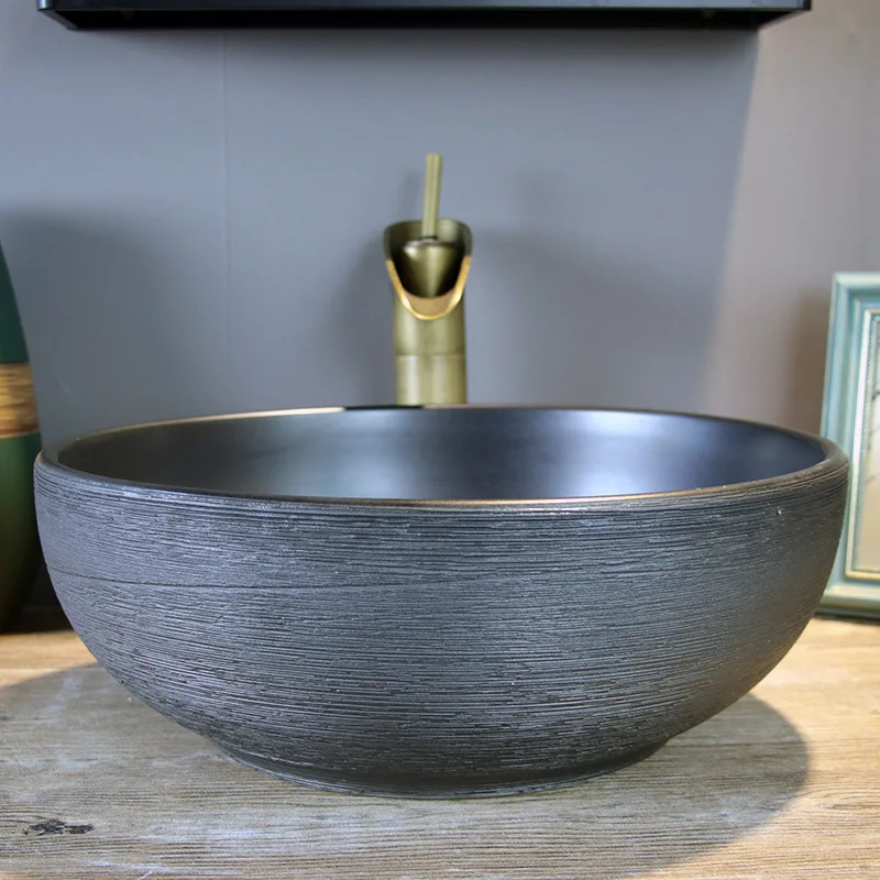 Ceramic art basin, bathroom table basin, round antique washbasin, retro washbasin, household basin basin, basin