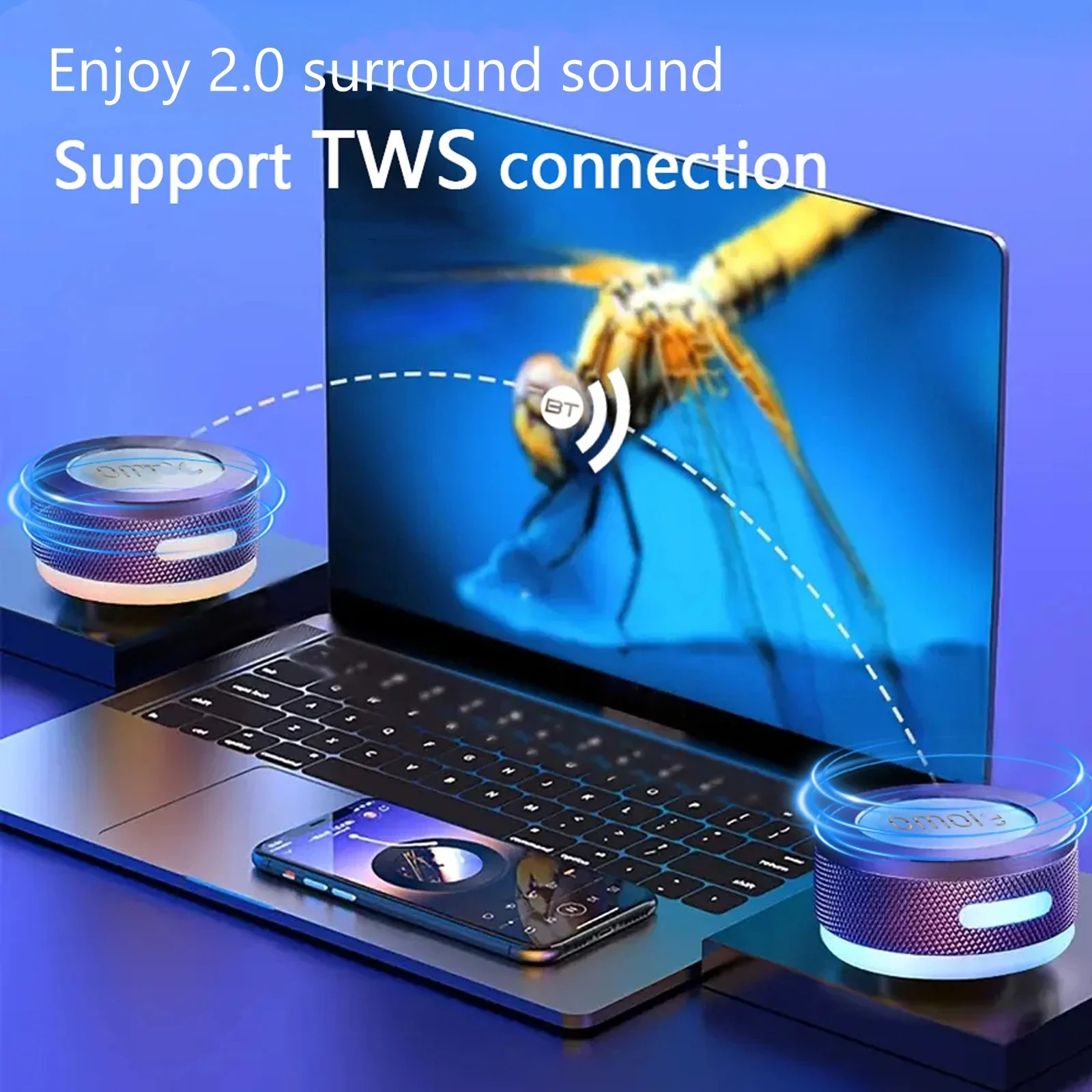 Neuester Mini-Vibrationslautsprecher mit Knochenleitung, TWS, zweikanaliger Stereo-Sound in Kinoklasse, Multifunktions-Bluetooth-Lautsprecher