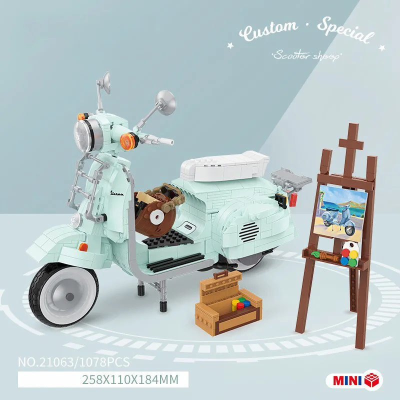 

Creative City Vehicle Vespas Mini Blocks Autumn Outing Motorcycle Building Brick Easel Scooter Model Toy Motor For Kids Gifts