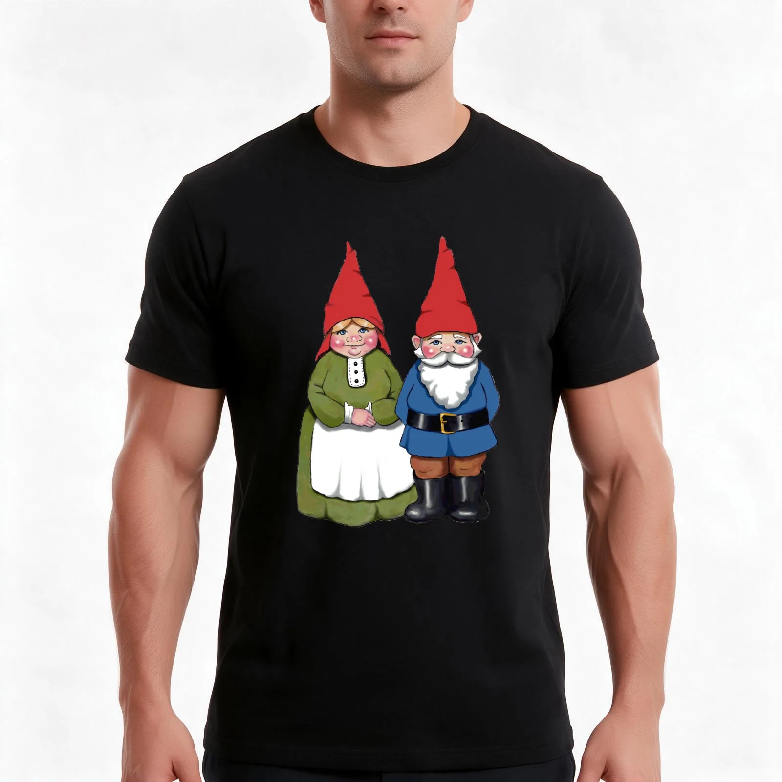 Gnome Couple, Man and Wife, Hand Drawn Gnomes T-Shirt, Summer Casual Cotton Tee, Oversized Streetwear Tops, Unisex Men Women