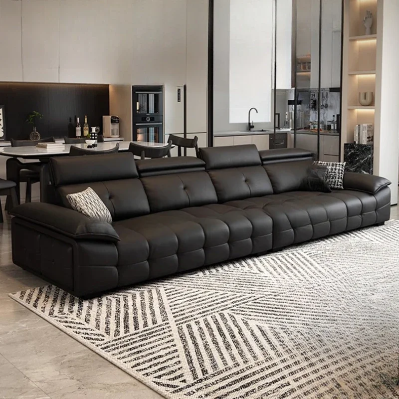 

Nordic Minimalist Living Room Sofas Leather Designer Straight Row Sofas Wood Luxury Modern Divani Soggiorno Bedroom Furniture