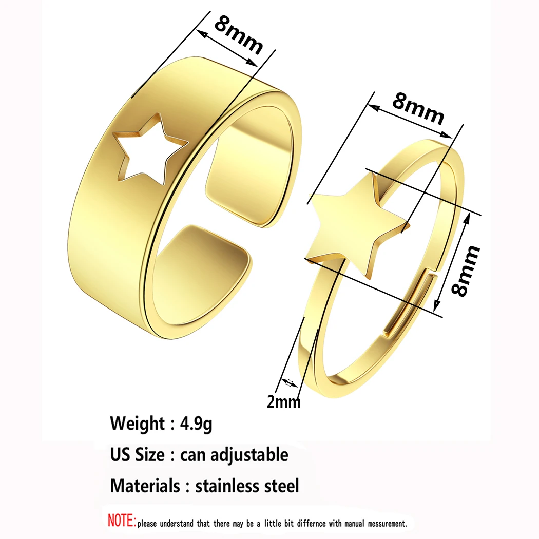 Kinitial Stainless Steel Star Ring Alternative Engagement Wedding Matching Ring Can Adjustable Ring