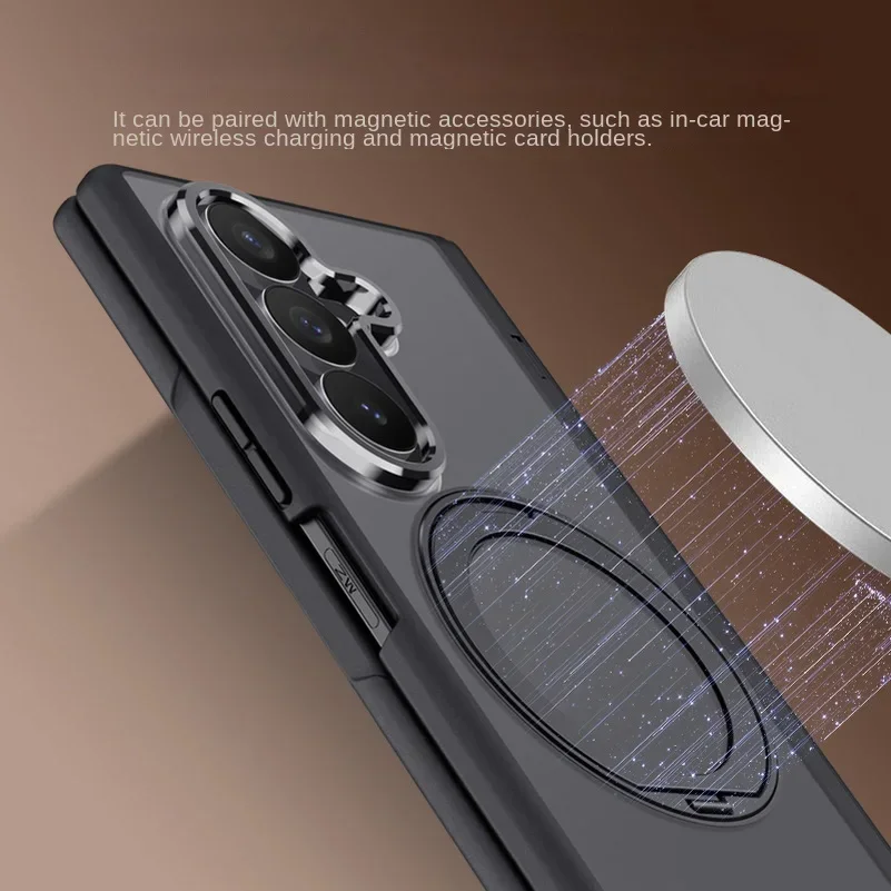 Etui z hartowanego szkła na ekran i zawias do Samsunga Z Fold 8 Ultra Fold 7, matowe, metalowe, z magnetycznym pierścieniem i podstawką. — zdjęcie produktu 2