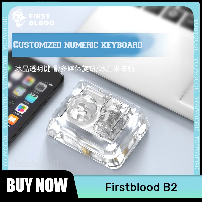 

Firstblood B2 Mini Enter Keys With Knob Mini Keypad Portable Wireless Bluetooth 3 Mode Transparent Mute Hot Swap Rgb Light Pad