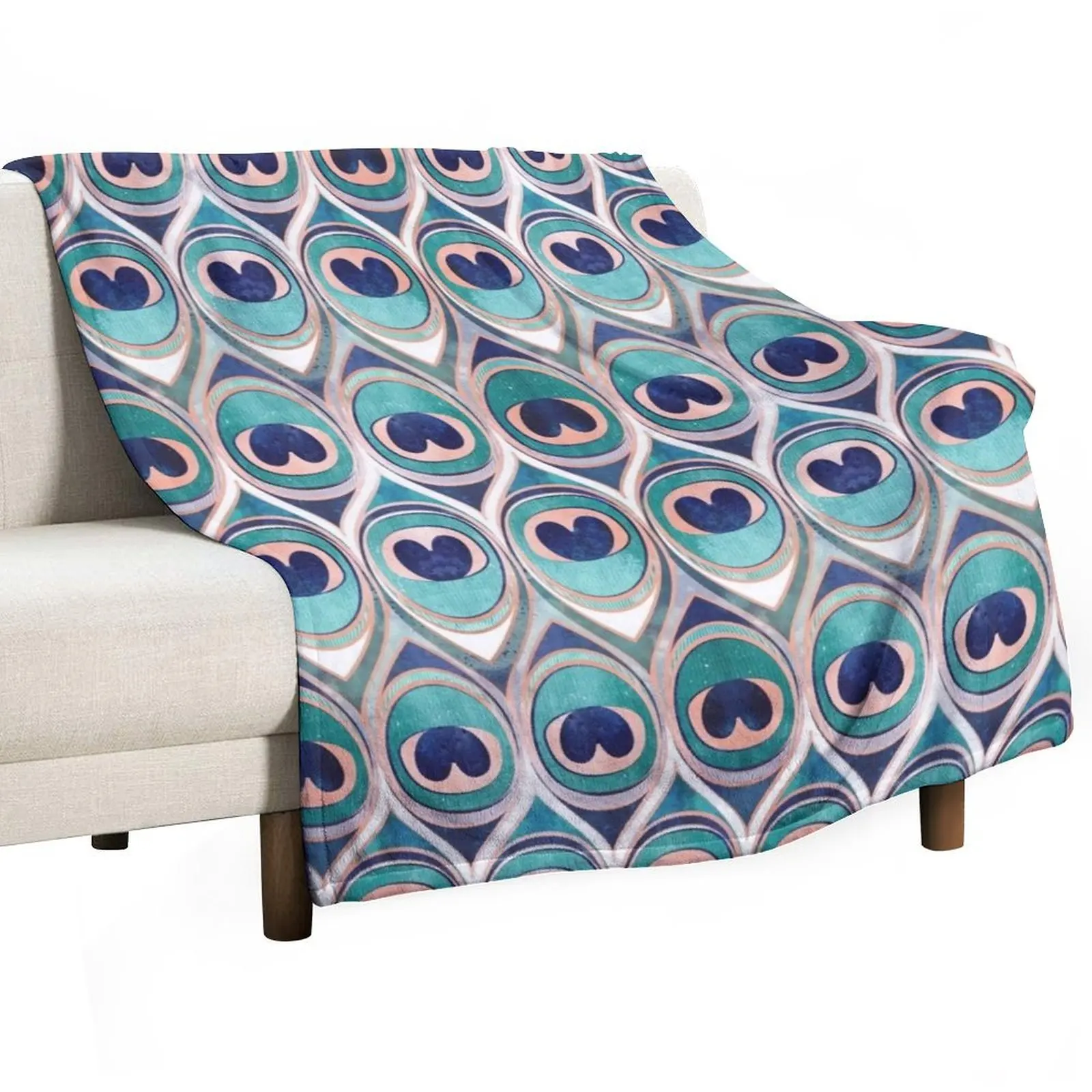 Peacock Feathers Eye // teal blue and metal coral rose Throw Blanket Moving Single Retros Blankets For Baby Blankets