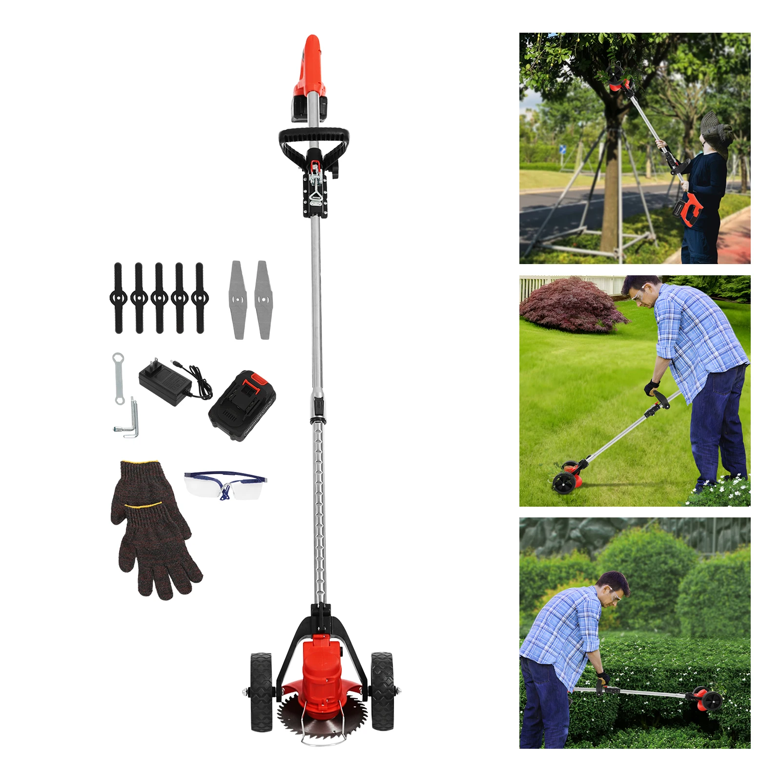 

800W Brushless Electric Lawn Mower Cordless Grass Trimmer Garden Tools 120-151cm Length Adjustable 18000RPM